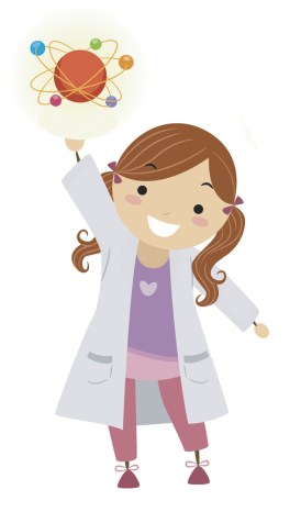 Girl with atom structure